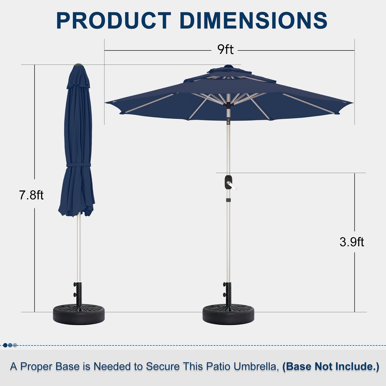 Homrest 9FT 3-Tier Aluminum Patio Umbrella, Fade-Resistant with Push Tilt, 8 Sturdy Aluminum Ribs,Navy Blue