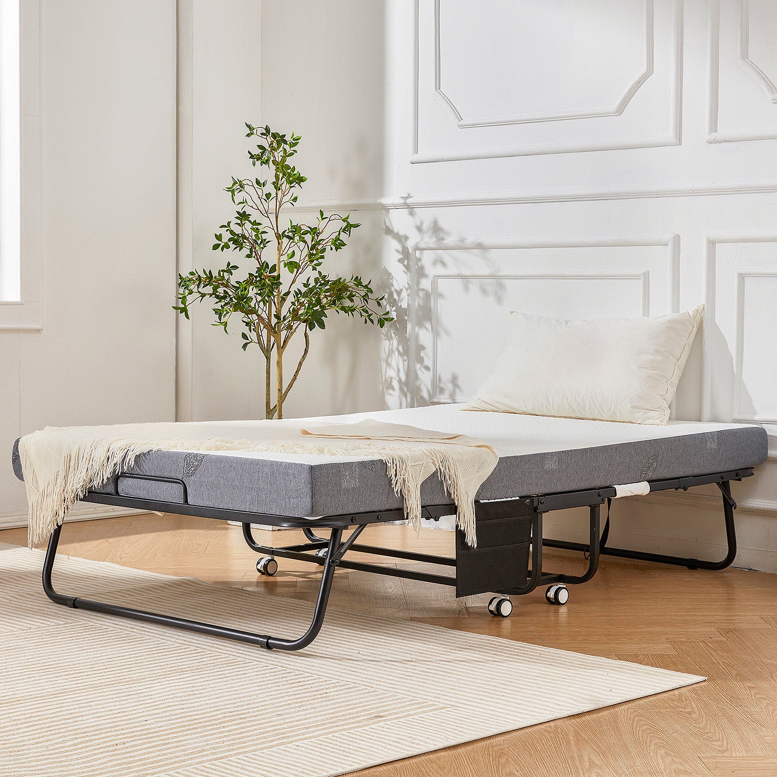 HOMREST 75"x 38" Folding Bed with Mattress, Twin Size Portable Rollaway Guest Bed for Adults