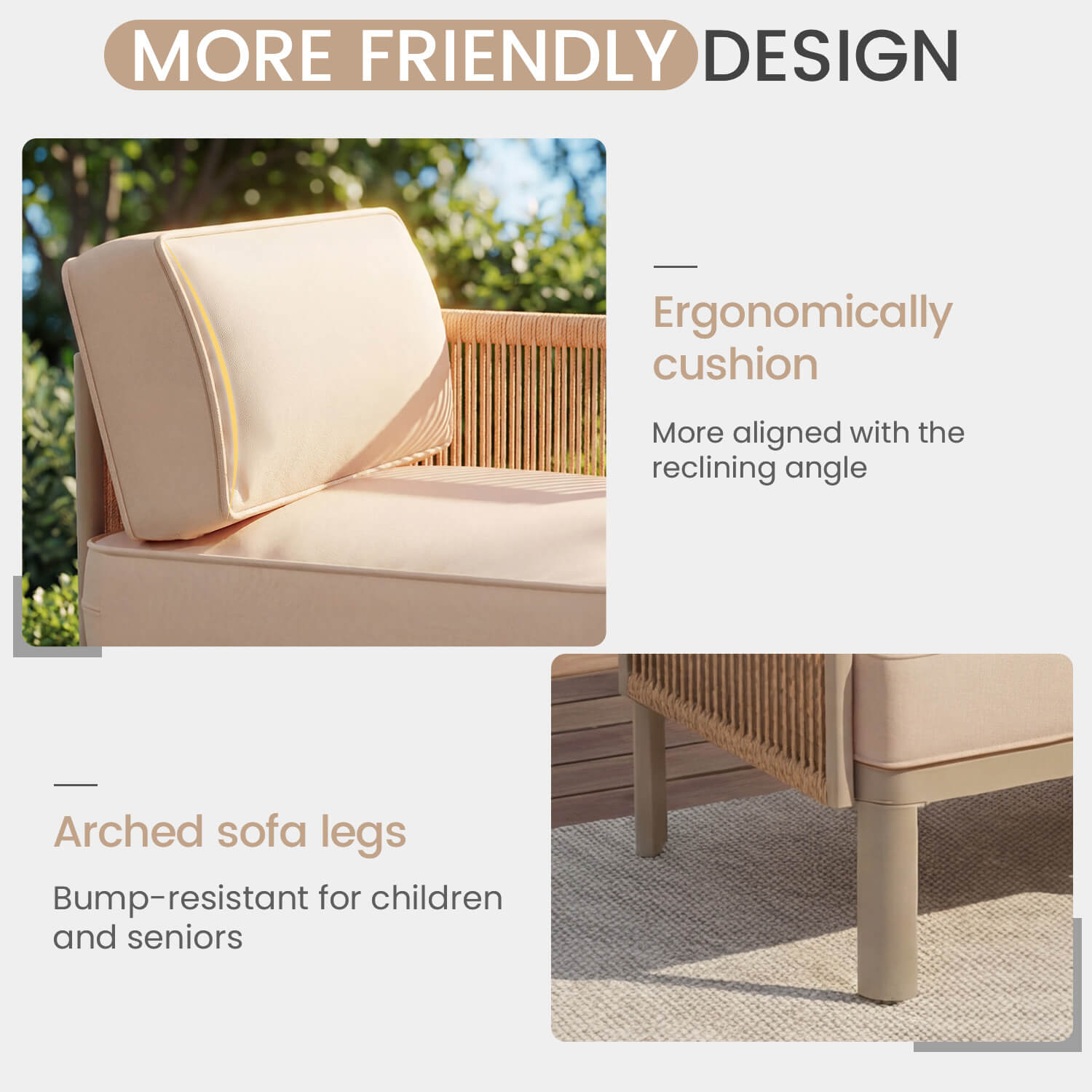 HOMREST 6-Piece Aluminum Patio Sectional Sofa Set, Outdoor Conversation Set with 6" Washable Thick Cushions & Coffee Table,  Beige