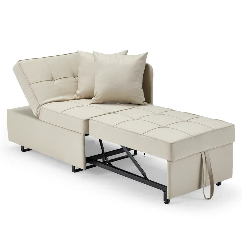 HOMREST 3 IN 1 Futon Sofa Bed Convertible Recliner Lounge for Living Room with Reclining Backrest, Linen, Beige