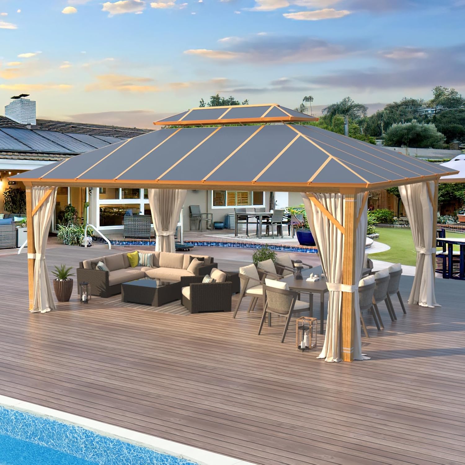 Homrest 12' x 16' Gazebo Outdoor Double Roof Aluminum Composite Canopy Aluminum Frame Pavilio