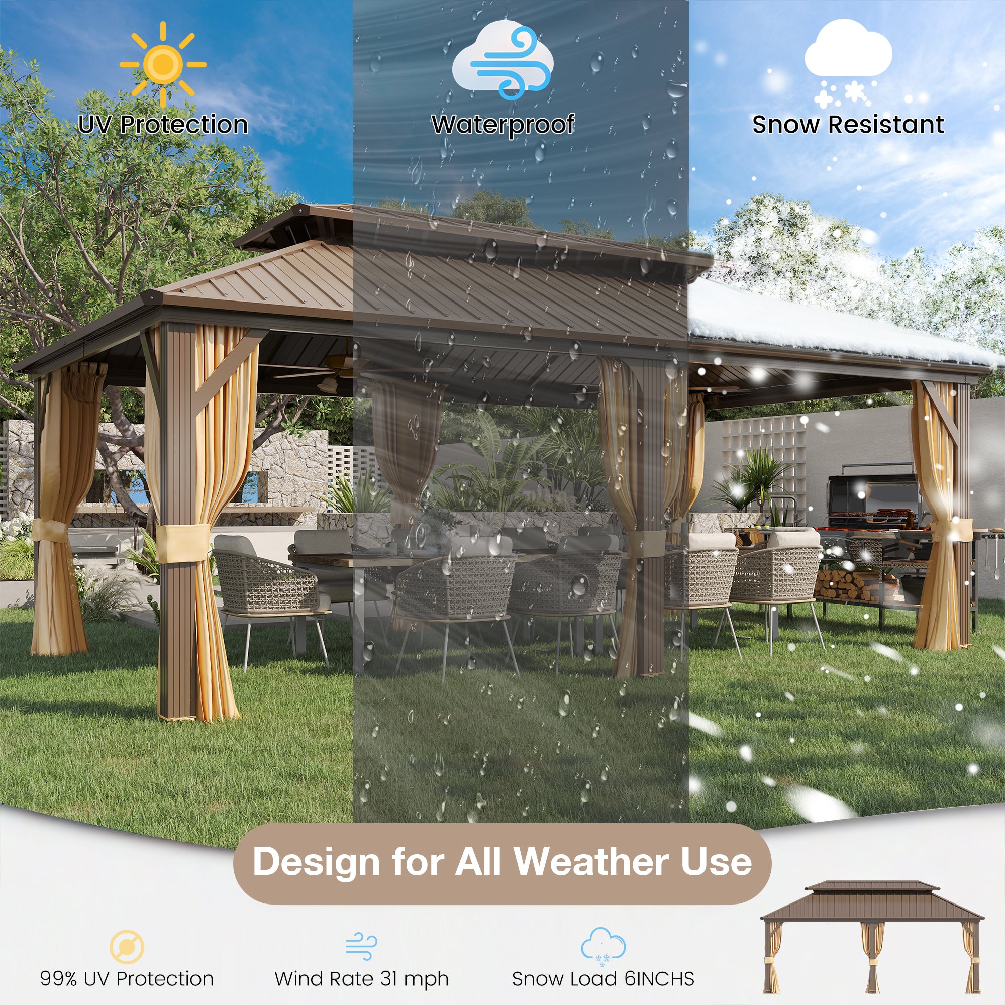 Homrest 12' x 20' Hardtop Gazebo, Aluminum Frame Gazebos with Galvanized Steel Double Roof