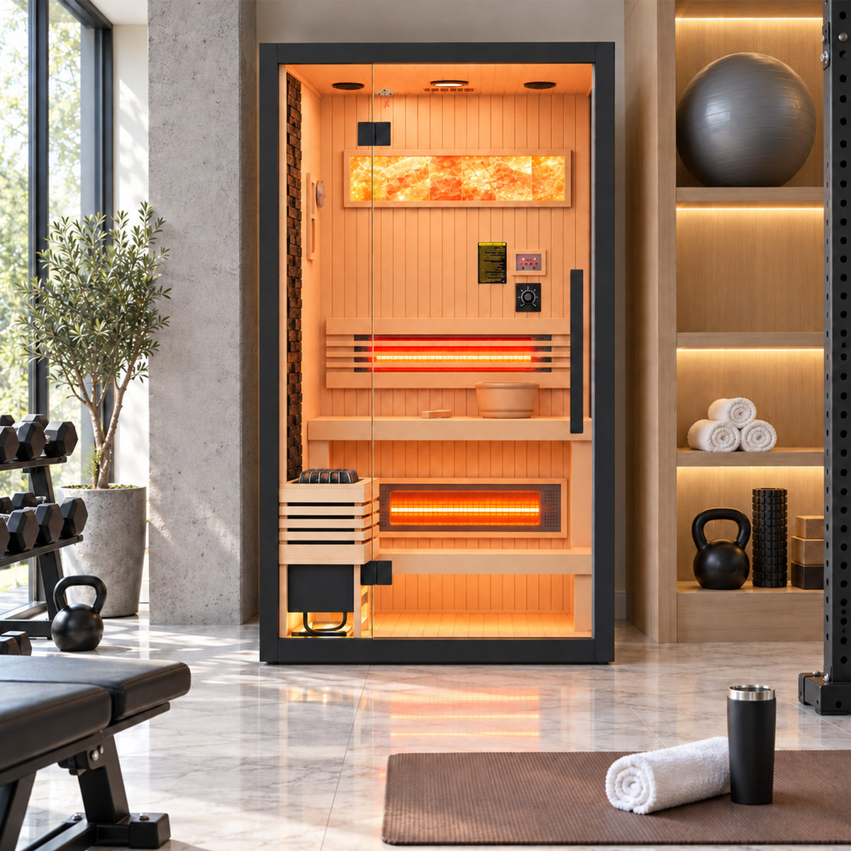 HOMREST 1-2 Person Indoor Hemlock Sauna with Chromotherapy & Bluetooth