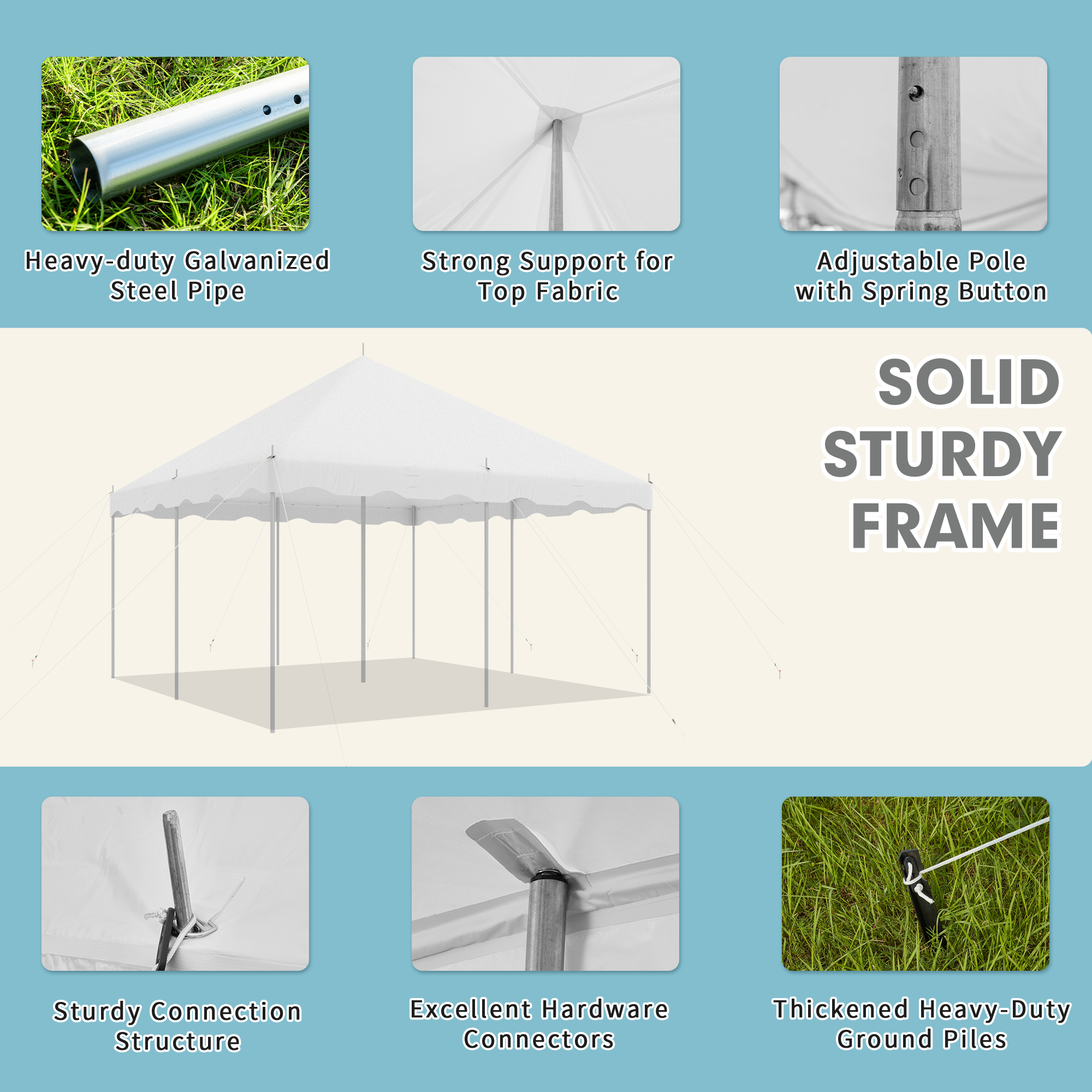 HOMREST 15x15ft Pole Party Tent, Heavy Duty Outdoor Canopy with Carry Bags, Large White Event Tent for 40 People, Ideal for Parties, Weddings, and Gatherings
