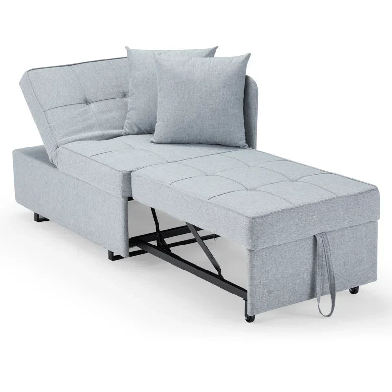 HOMREST 3 IN 1 Futon Sofa Bed Convertible Recliner Lounge for Living Room with Reclining Backrest, Linen,  Light Gray