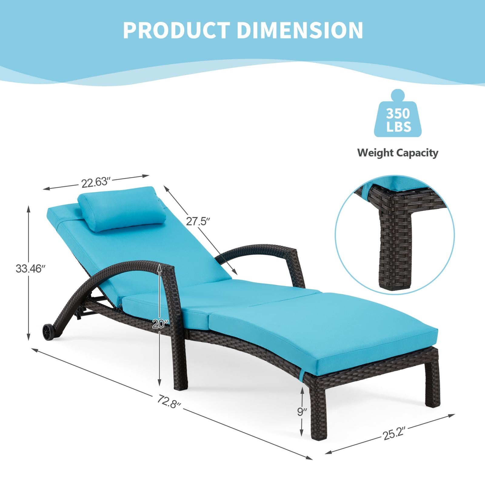 Homrest Chaise Lounge Chairs for Outside, PE Rattan Wicker Patio Pool Lounge Chair with Arm, Cushion
