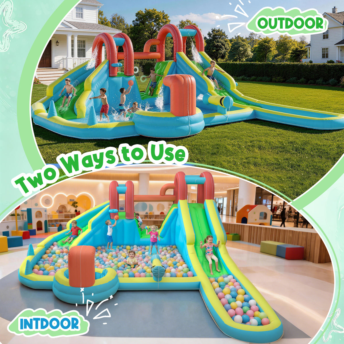 Homrest Inflatable Water Slide,10 in 1 Double Water Slide Bounce House for Kids 3-12 with Blower, Splash Pool, Water Cannon, Climbing Wall, Basketball Hoop for Kids Indoor Outdoor Backyard