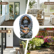 HOMREST Outdoor Water Fountain - Rock-Hollow Bird Outdoor Waterfall Fountain with LED Lights Effect for Patio Deck Yard Home,Gray