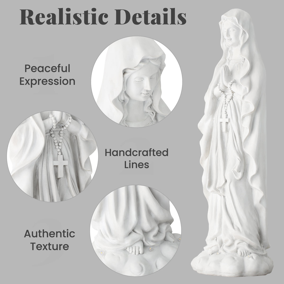 HOMREST 30.7 Inch Virgin Mary Praying Statue Outdoor Garden Religious Sculpture Magnesium Oxide Mary Statue for Yard Patio Lawn Home Entryway Hallway Decor (White)