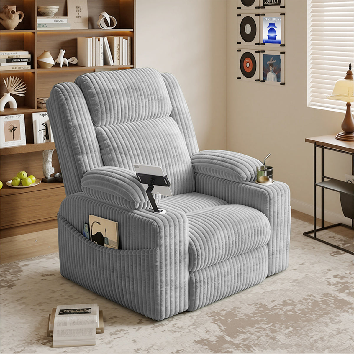 HOMREST Power Oversized Swivel Rocker Recliner with Massage and Heat, Nursery Rocking Chairs for Living Room, Grey