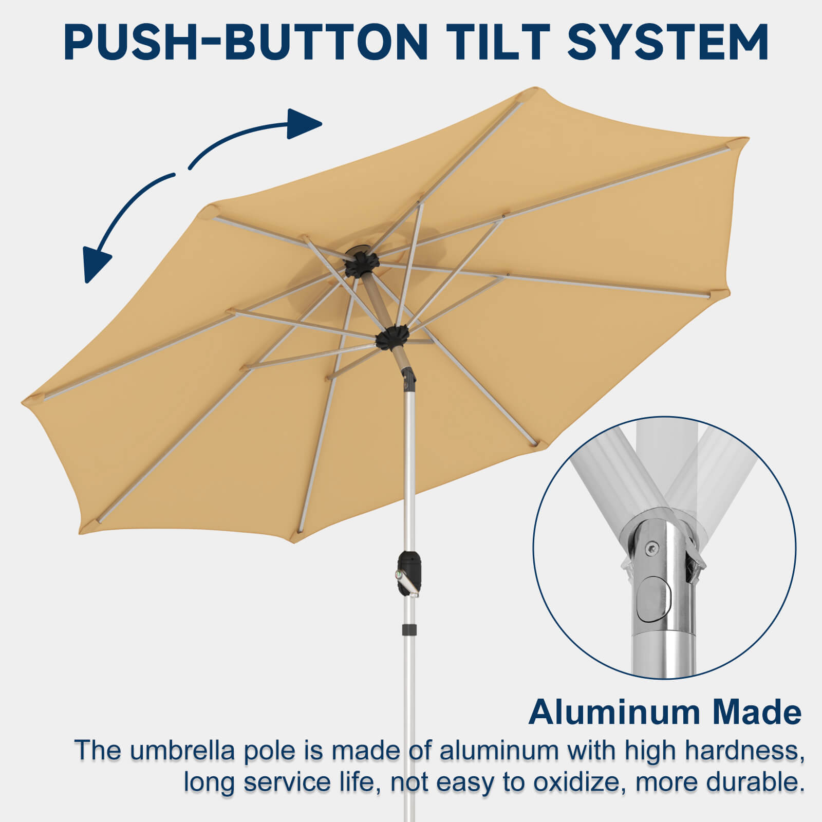 Homrest 9FT Aluminum Patio Umbrella, Fade-Resistant with Push Tilt, 8 Sturdy Aluminum Ribs Beige