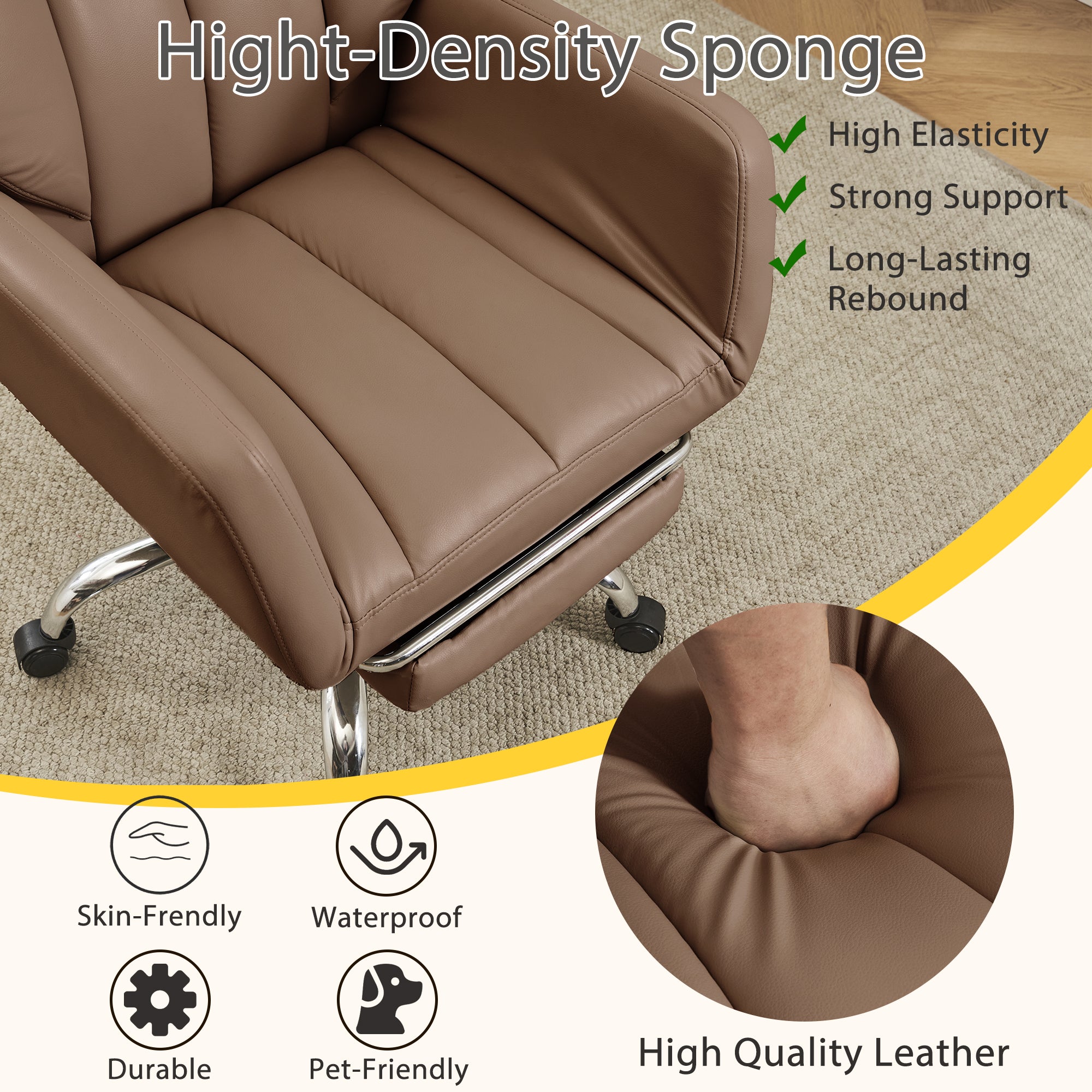 HOMREST Ergonomic Cross Legged Office Chair with Footrest,Big and Tall Leather Executive Chair with Reversible Armrest,Lumbar Pillow and Wheels,155° Reclining Computer Wide Desk Chair for Home,Office (Brown)