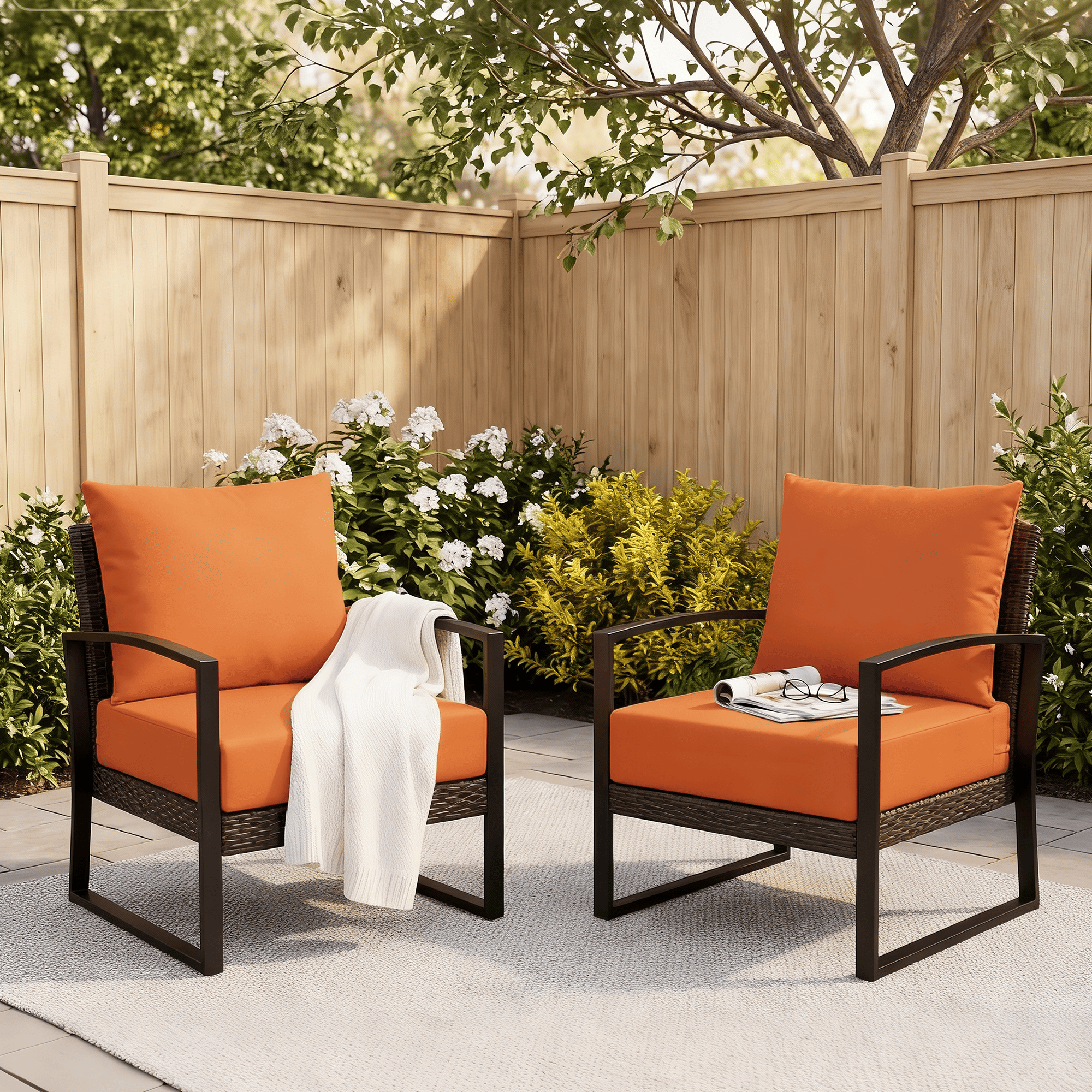 HOMREST Patio Furniture Cushions with Handle and Ties, Waterproof, Fade-resistant Outdoor Couch Cushion, Chair Pads for Dining Chairs, Orange