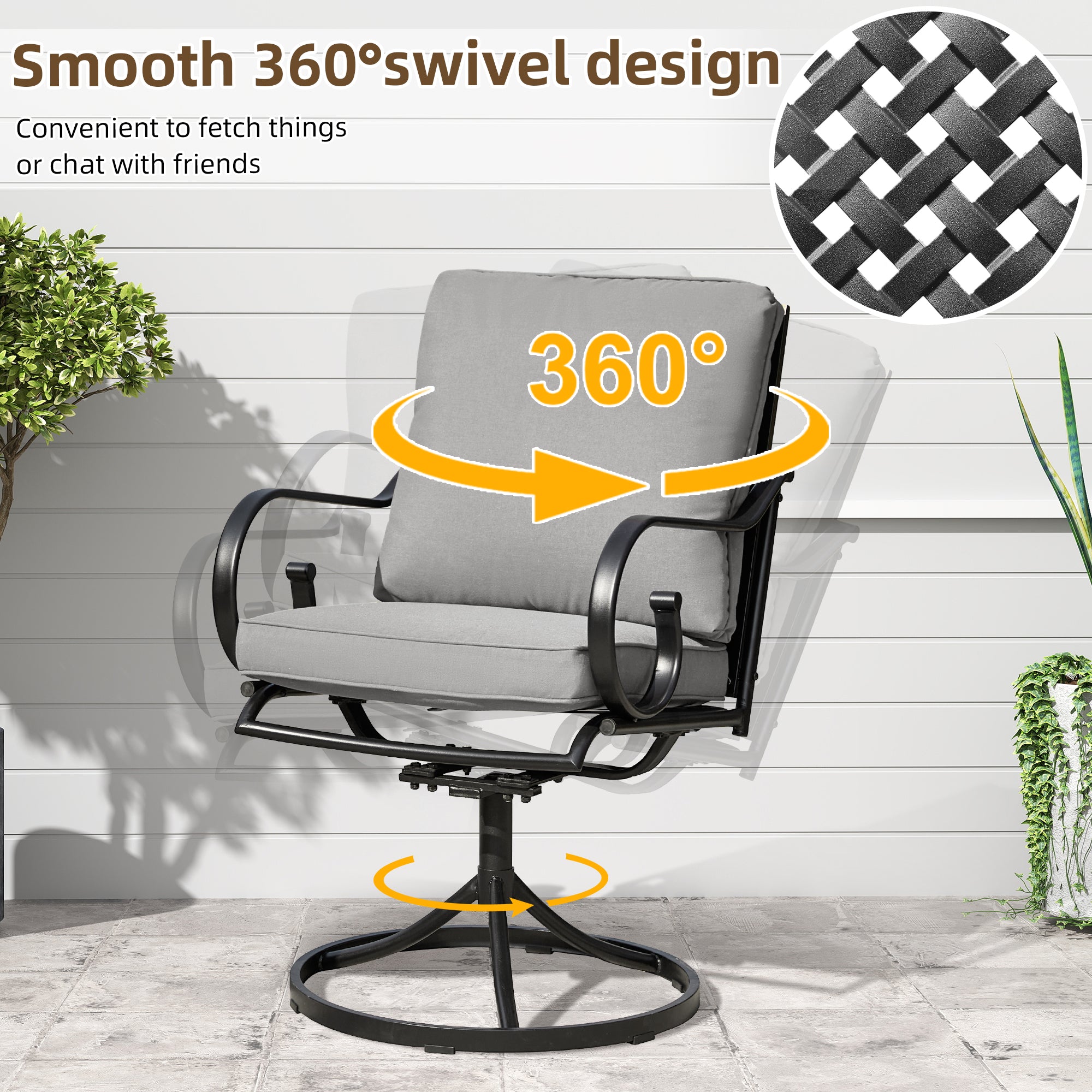 HOMREST  Patio Swivel Chair Set of 2, Outdoor Dining Chairs with Cushions, Gray