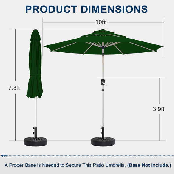 HOMREST 10FT 3-Tier Aluminum Outdoor Patio Umbrella with Push Button Tilt Function, Green