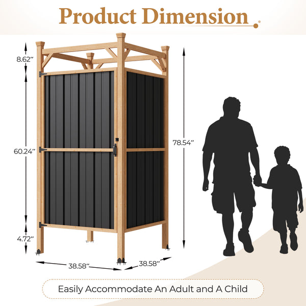 HOMREST Outdoor Shower Enclosure with Lockable Door, Weatherproof Outdoor Shower Stall with Metal Panels, Hooks & Shelves - Perfect for Pool Wash Station, Backyard & Beach Rinse Area Small Version