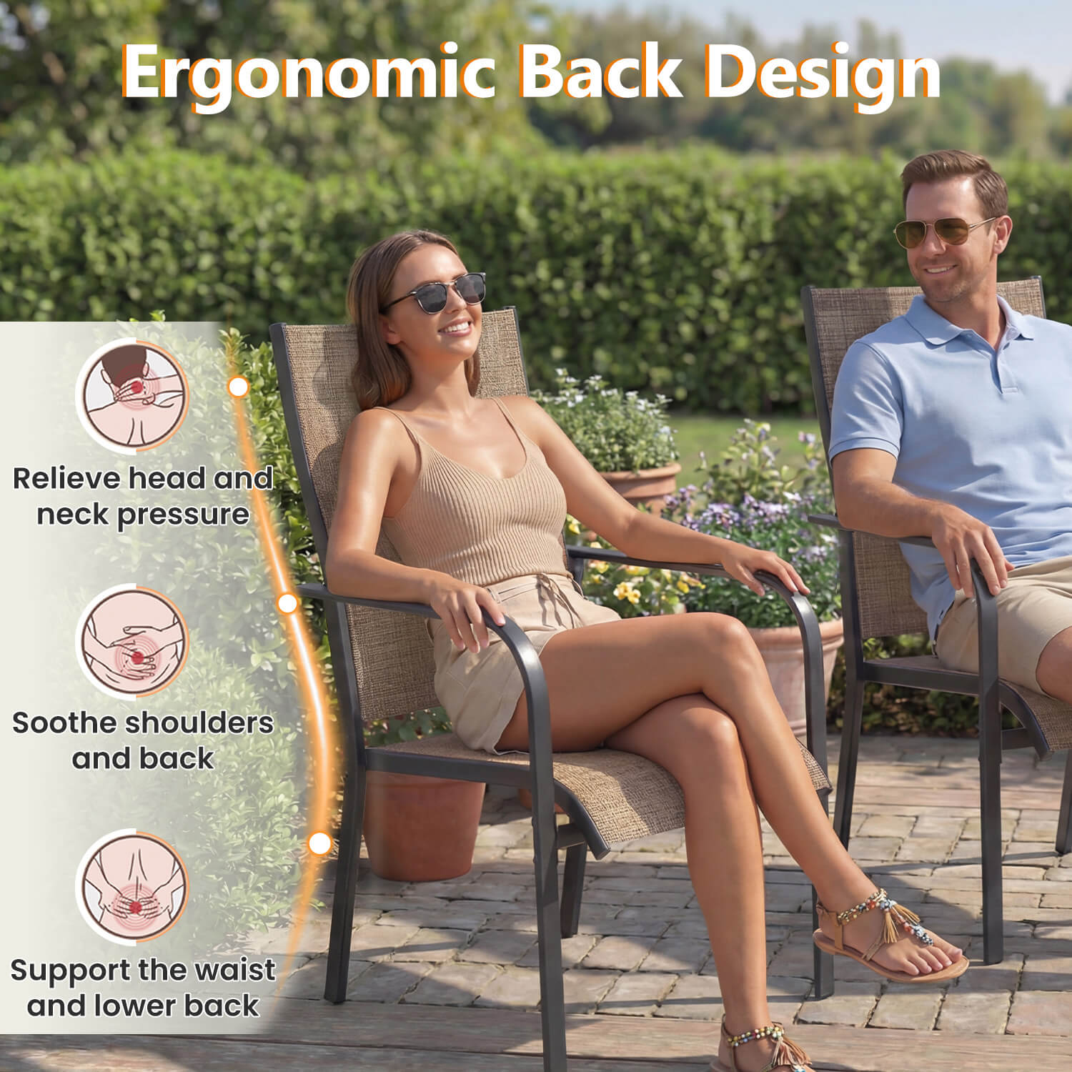 HOMREST Patio Chairs Set of 4, 330 LBS Capacity, 17.83" Widened Outdoor Dining Chairs with All Weather Quick-Drying Textilene & Metal Frame, Brown