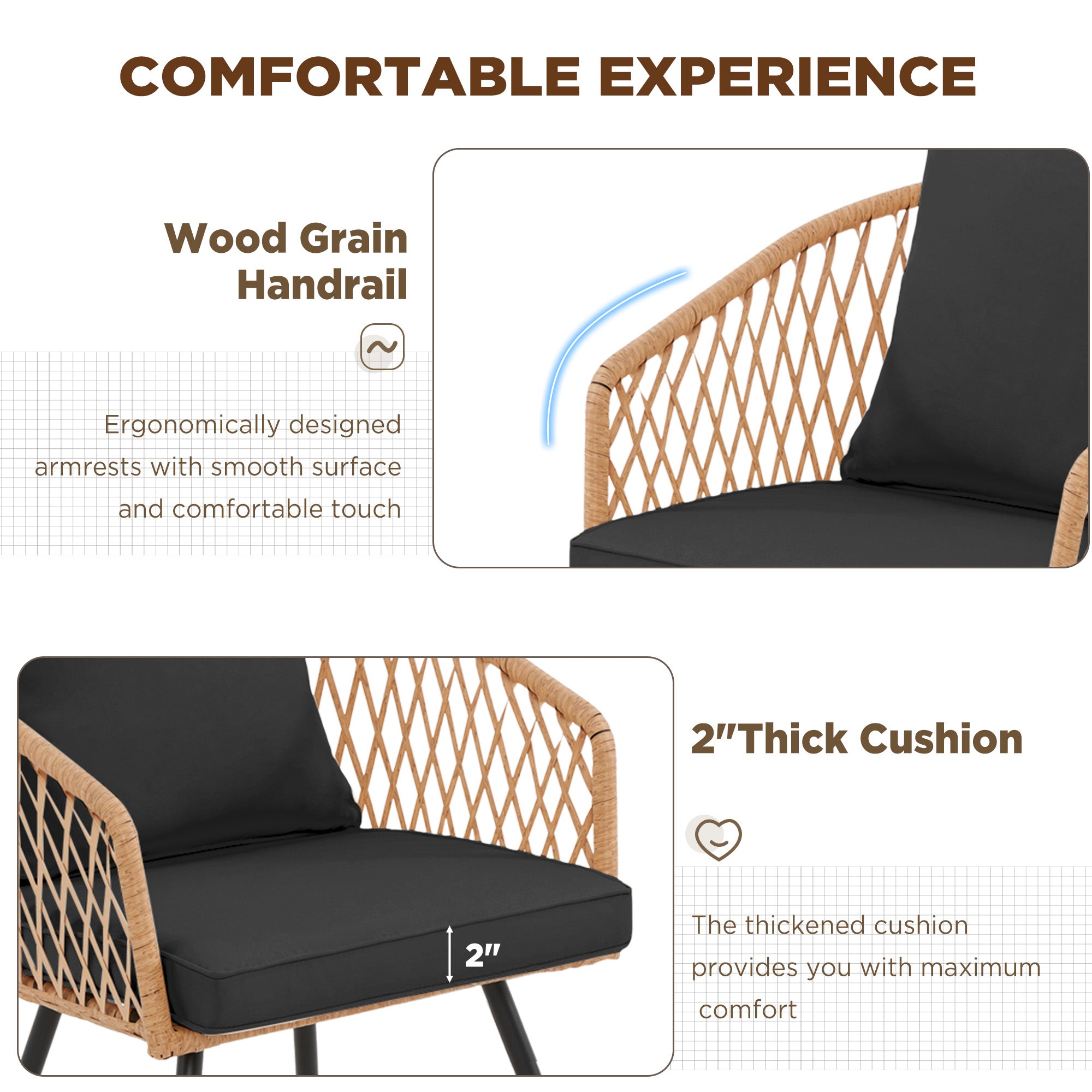 HOMREST 7-Piece Outdoor Dining Set – Rectangular Table with Umbrella Hole & 6 Rattan Chairs, Black