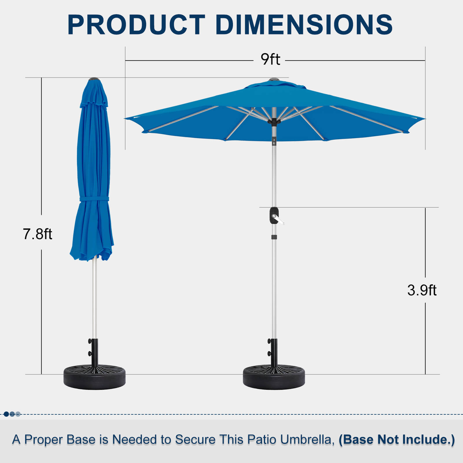 Homrest 9FT Aluminum Patio Umbrella, Fade-Resistant with Push Tilt, 8 Sturdy Aluminum Ribs Royal Blue