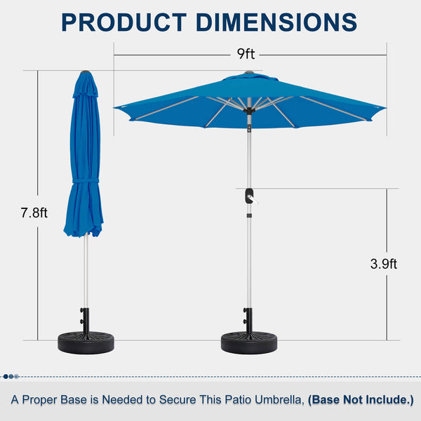 Homrest 9FT Aluminum Patio Umbrella, Fade-Resistant with Push Tilt, 8 Sturdy Aluminum Ribs Royal Blue