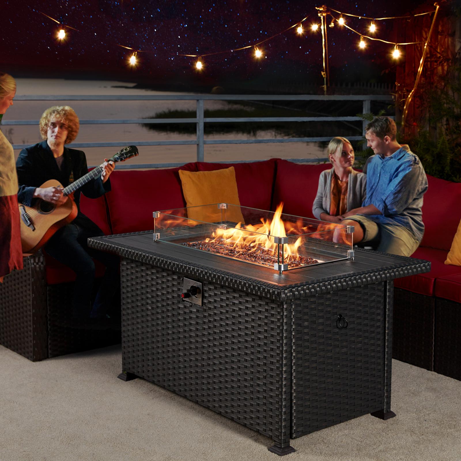 Homrest patio fire pit table with wind guard, black