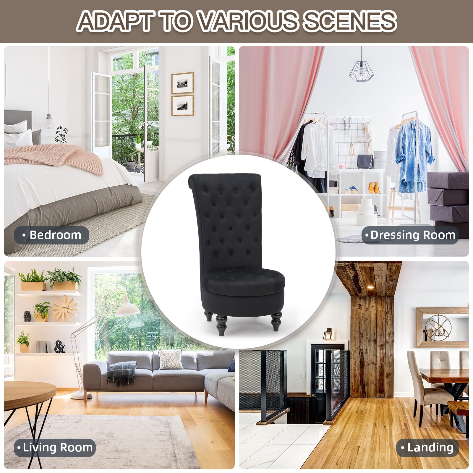 Homrest Throne Button-Tufted High-Back Accent Chair – Black