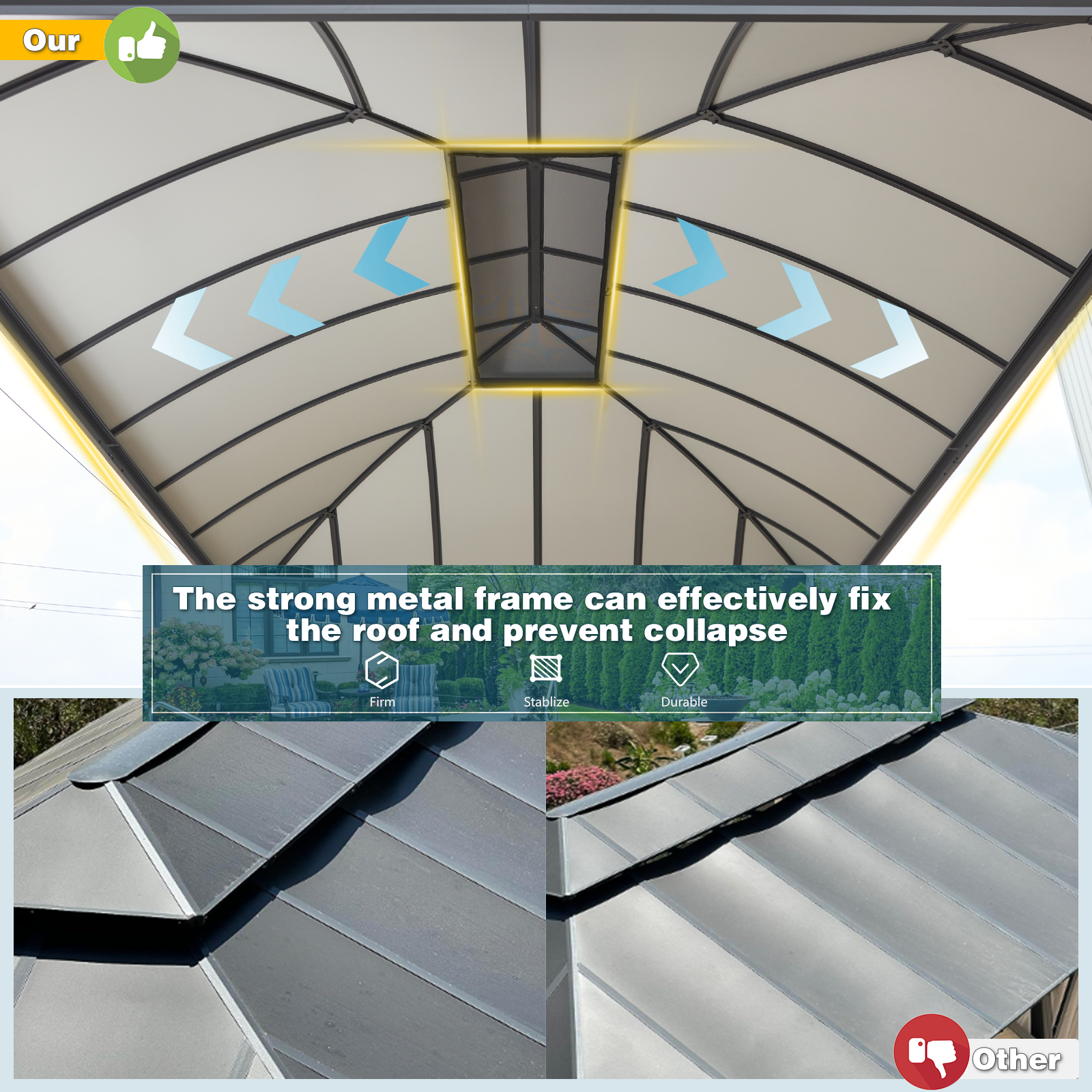 Homrest 12' x 16' Hardtop Permanent Outdoor Aluminum Patio Gazebo, Double Roof for Patio Lawn and Garden, Curtains and Netting Included