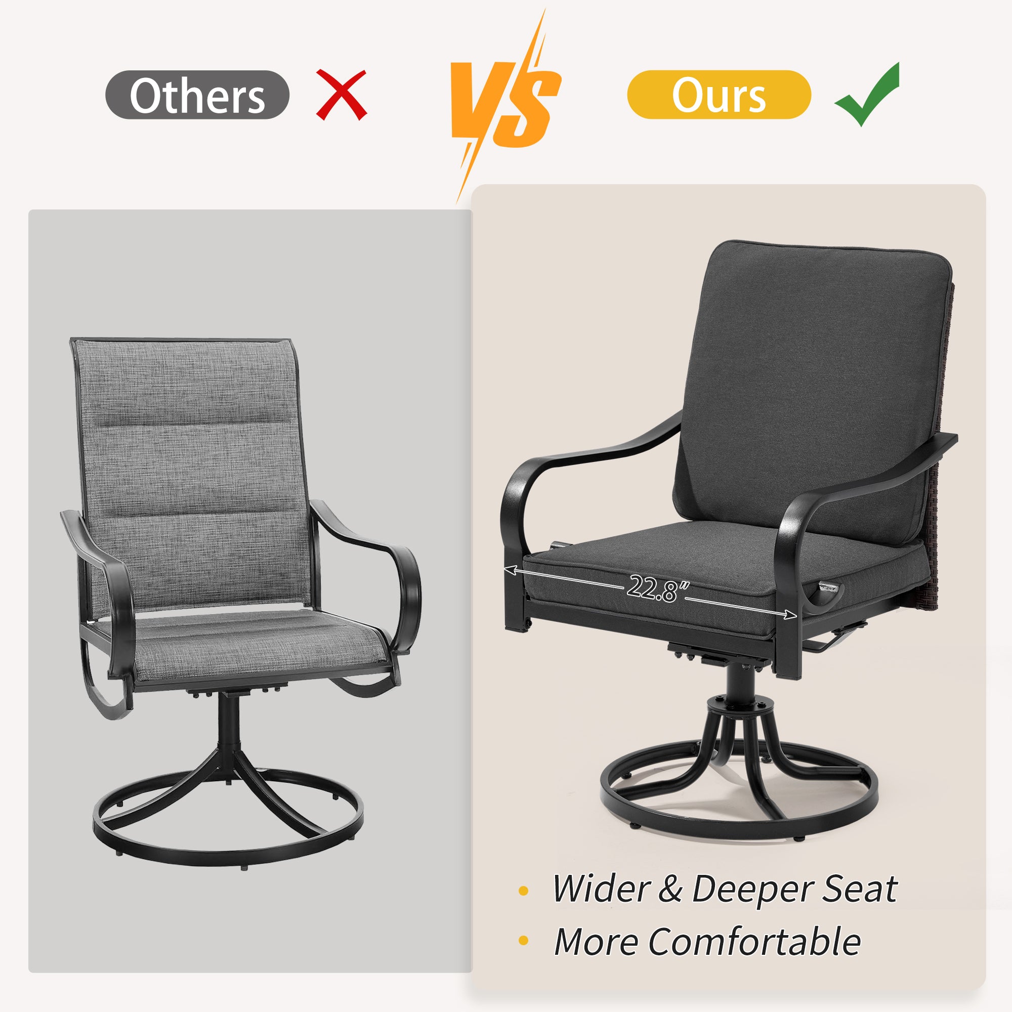 HOMREST Patio Swivel Chairs Set of 2 with Full Rattan Backrest, Gray