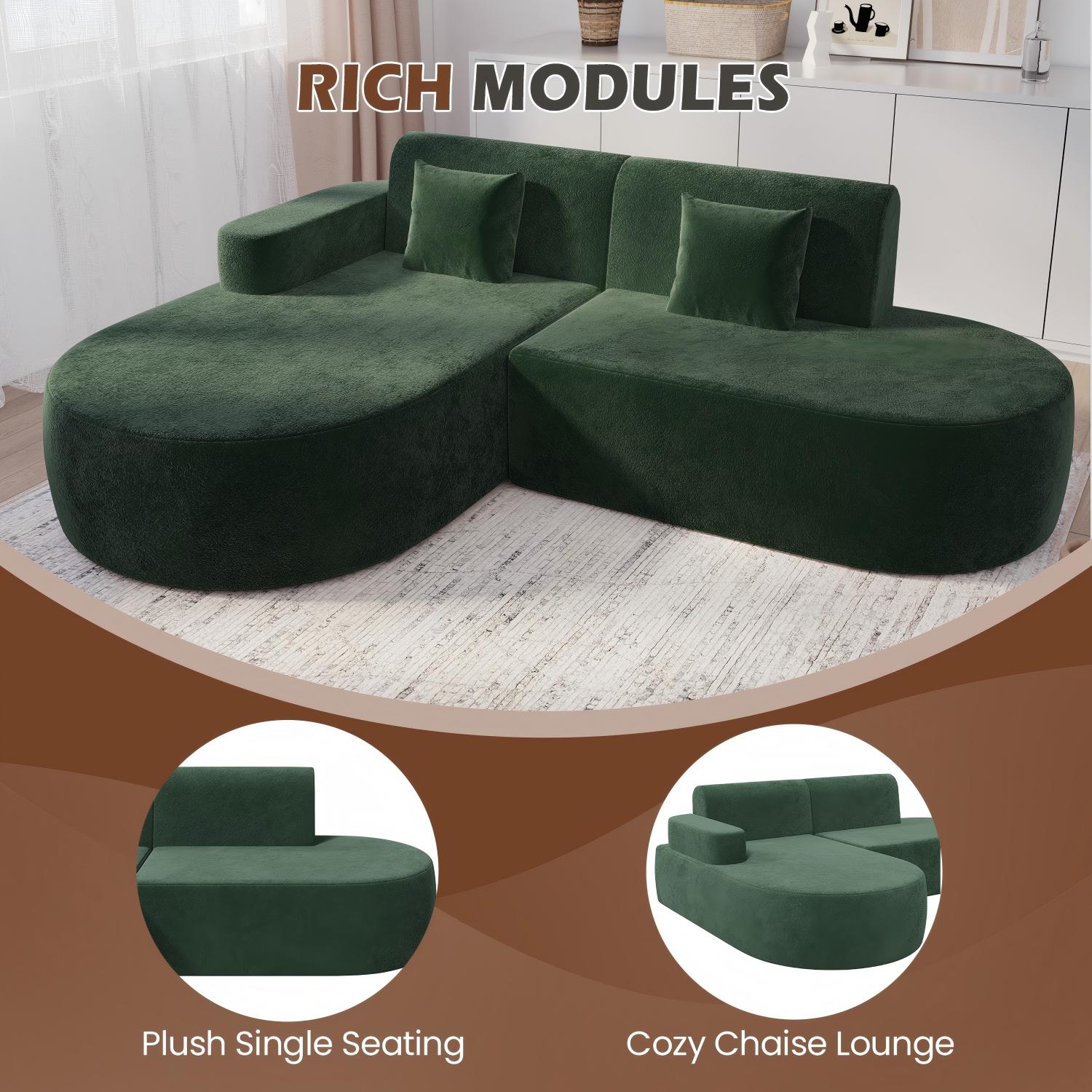 HOMREST Modern L-Shaped Corner Sofa, Chenille Upholstered Cloud Sectional Couch for Living Room and Bedroom, Green