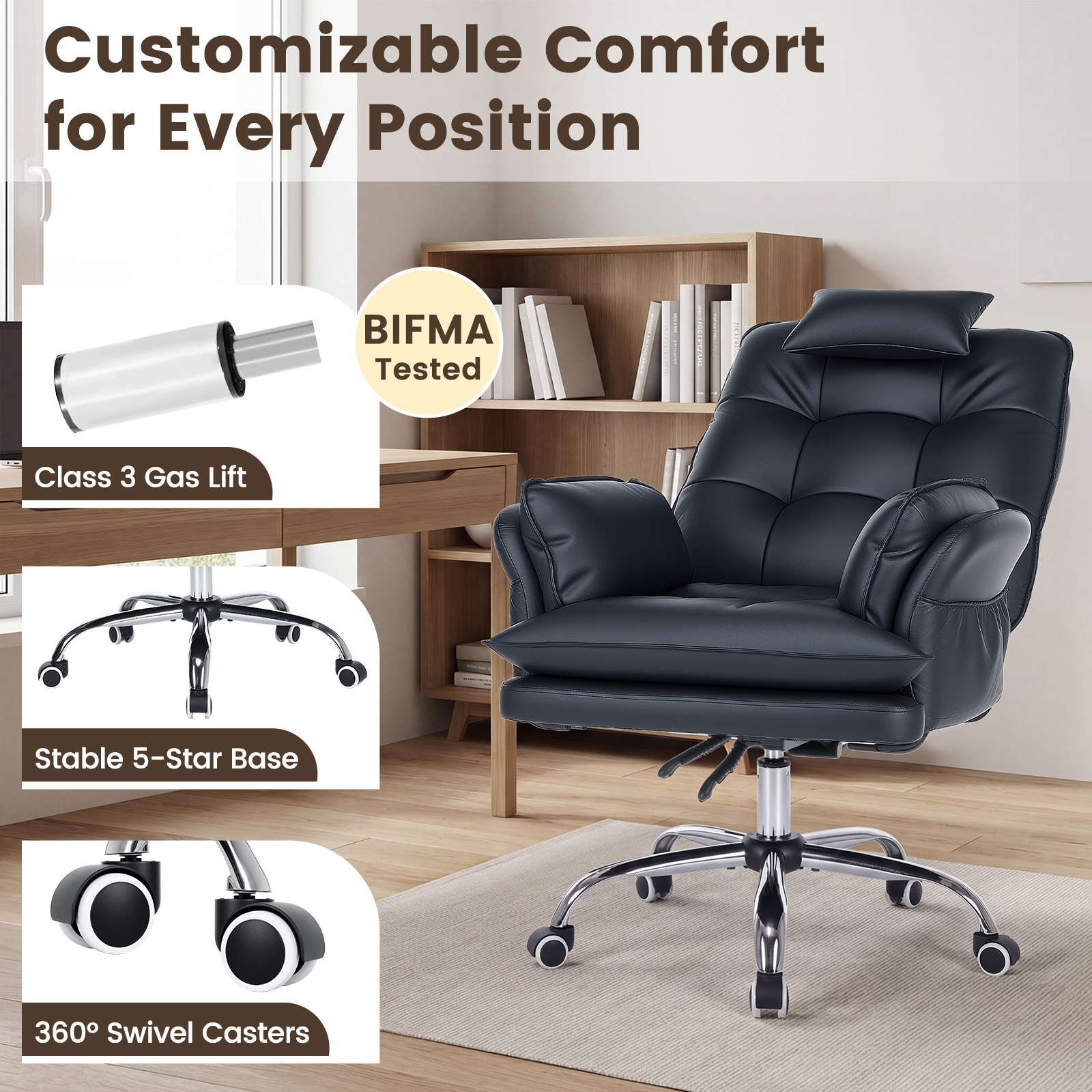 HOMREST Criss Cross Chair with Wheels, Big and Tall Velvet Office Chair Reversible Armrest and Wide Seat, Comfy, Black