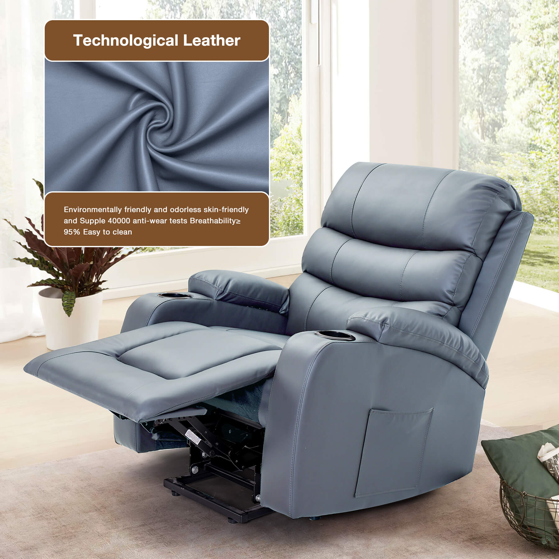 Homrest Power Lift Recliner Chair with Massage & Heat, Cup Holders & USB Port, Blue