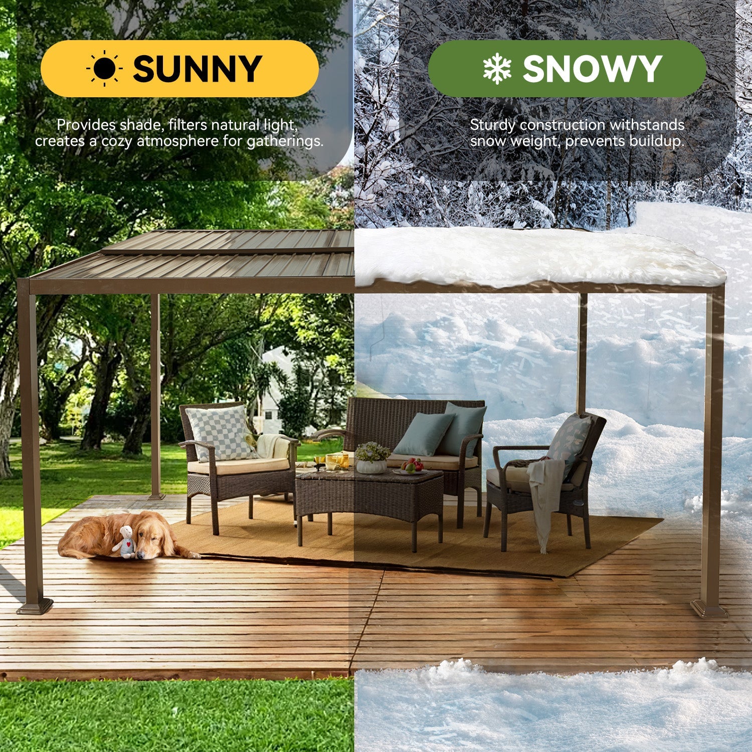 HOMREST 12' x 16' Lean to Gazebo, Patio Gazebo with Adjustable Galvanized Roof, Hardtop Wall Mounted Gazebo with Full Metal Frame, Outdoor Pergola for Deck, Porch, Garden, Backyard