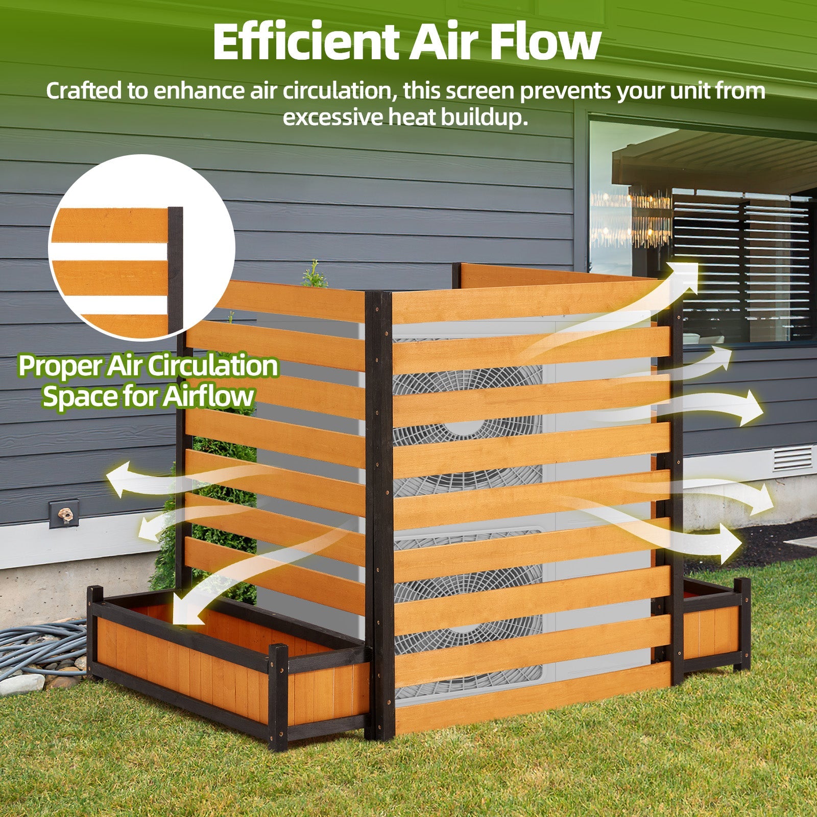 HOMREST No-Dig Privacy Fence with Planter Box - 3 Panels, 33" W x 39" H Durable Outdoor Patio Wood Screen for AC Unit, Trash Hide & Floral Garden Bed, Yellow