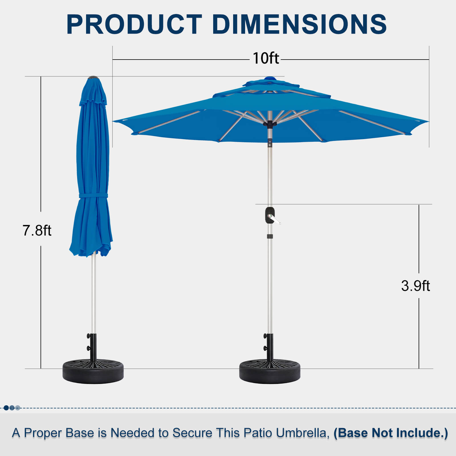HOMREST 10FT 3-Tier Aluminum Outdoor Patio Umbrella with Push Button Tilt Function, Royal Blue