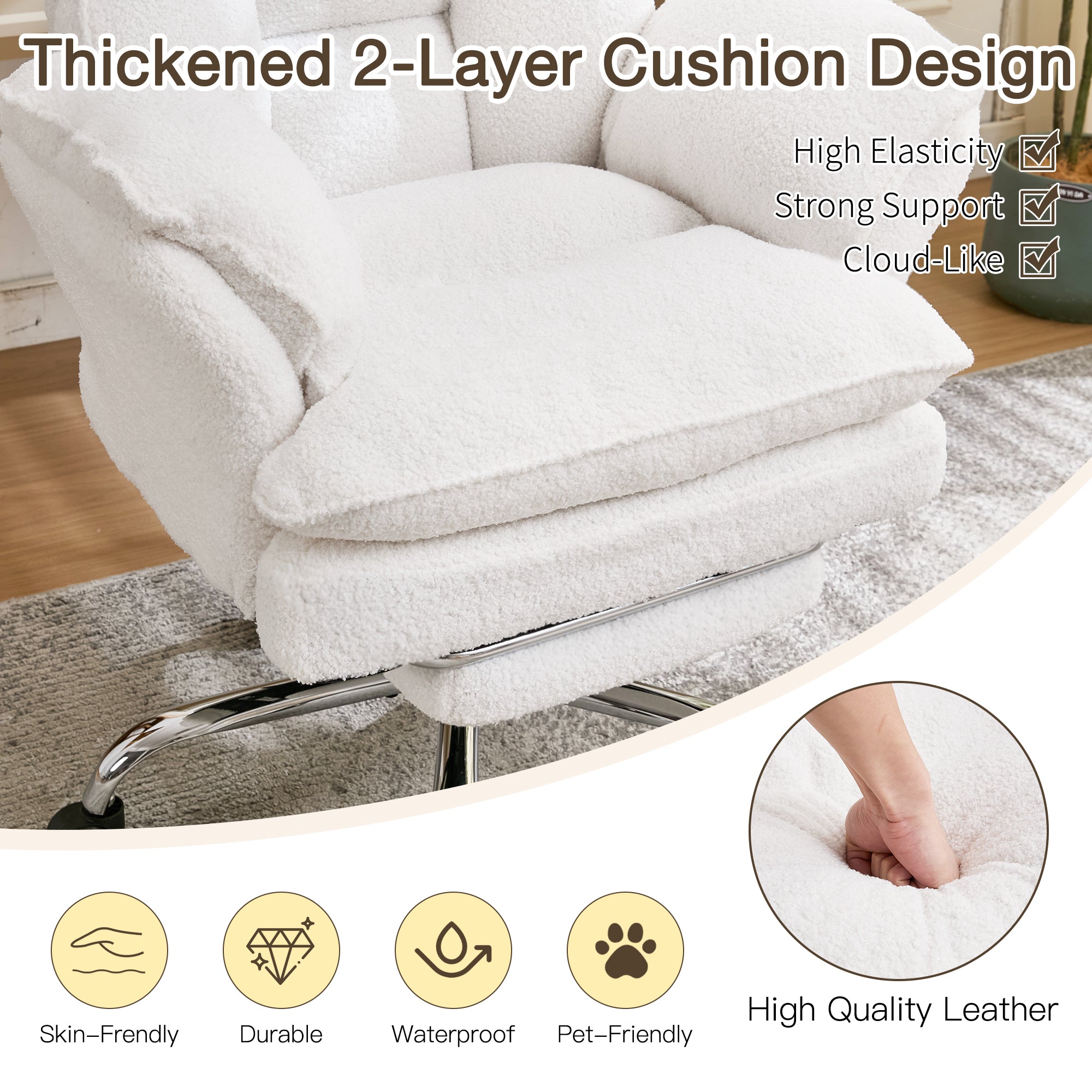 HOMREST Cloud Cross Legged Office Chair with Footrest,Leather Big and Tall Executive Ergonomic Chair,155° Reclining Computer Wide Desk Chair, White