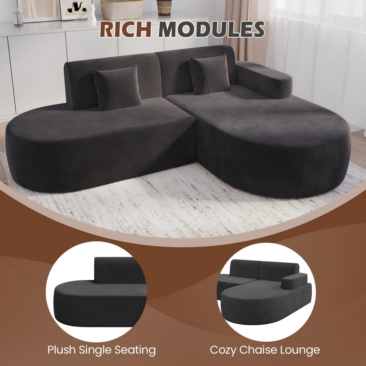 HOMREST Modern L-Shape Sectional Sofa with Chaise Lounge,Boneless L Shape Sofa with Deep Seat, Black