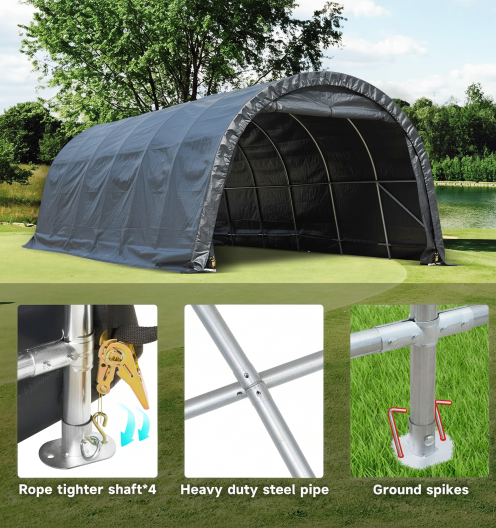 HOMREST 12 x 24 FT Heavy Duty Carport, Portable Garage with All-Steel Metal Frame and Round Style Roof, Anti-Snow Car Canopy Outdoor Storage Shelter for Car, Truck, Boat