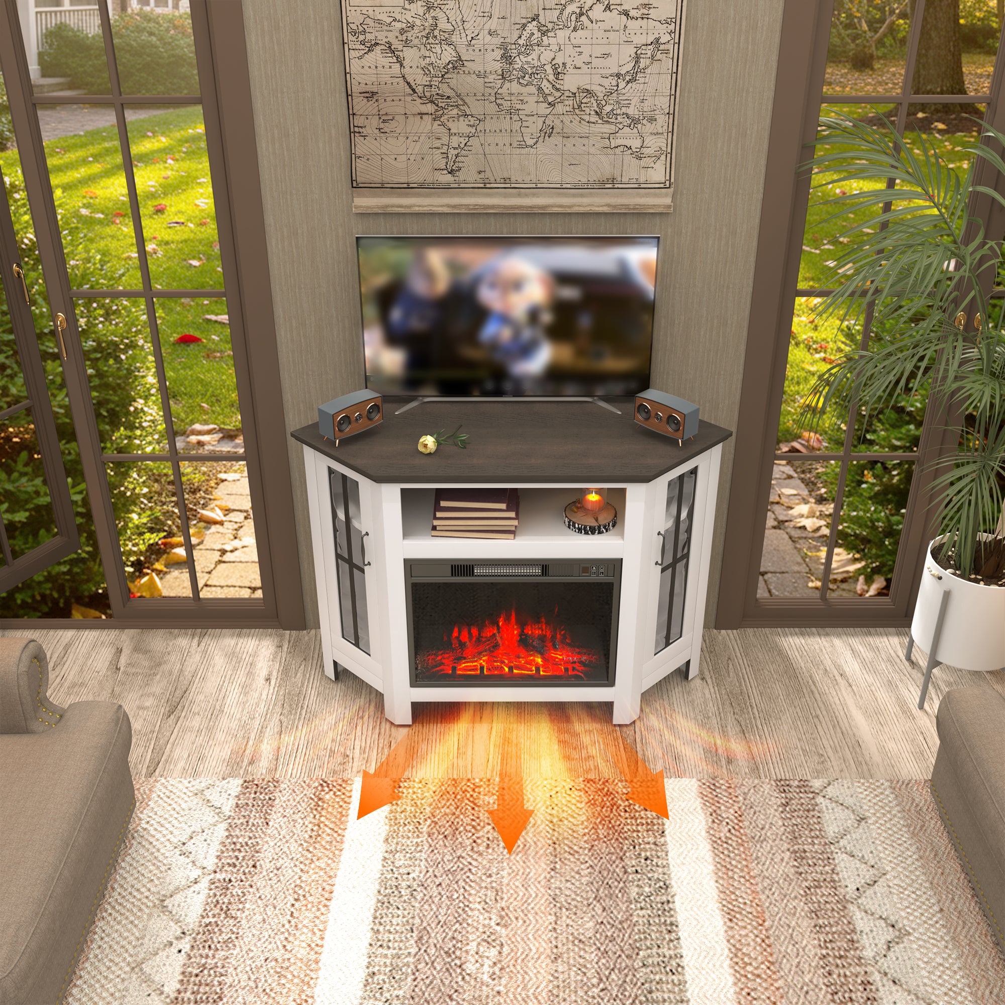 HOMREST 48" Deep Walnut Corner Fireplace Cabinet with 23" Electric Fireplace