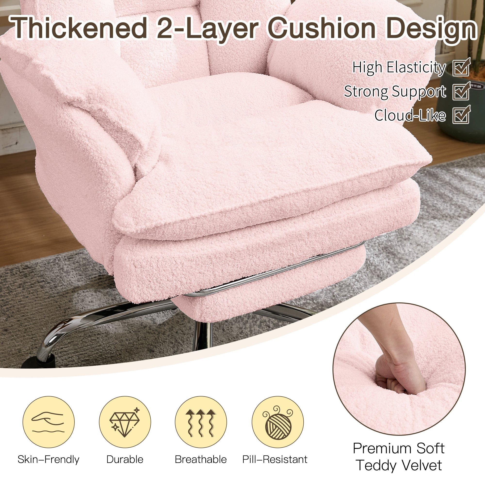 HOMREST Cloud Cross Legged Office Chair with Footrest,Leather Big and Tall Executive Ergonomic Chair,155° Reclining Computer Wide Desk Chair, Pink