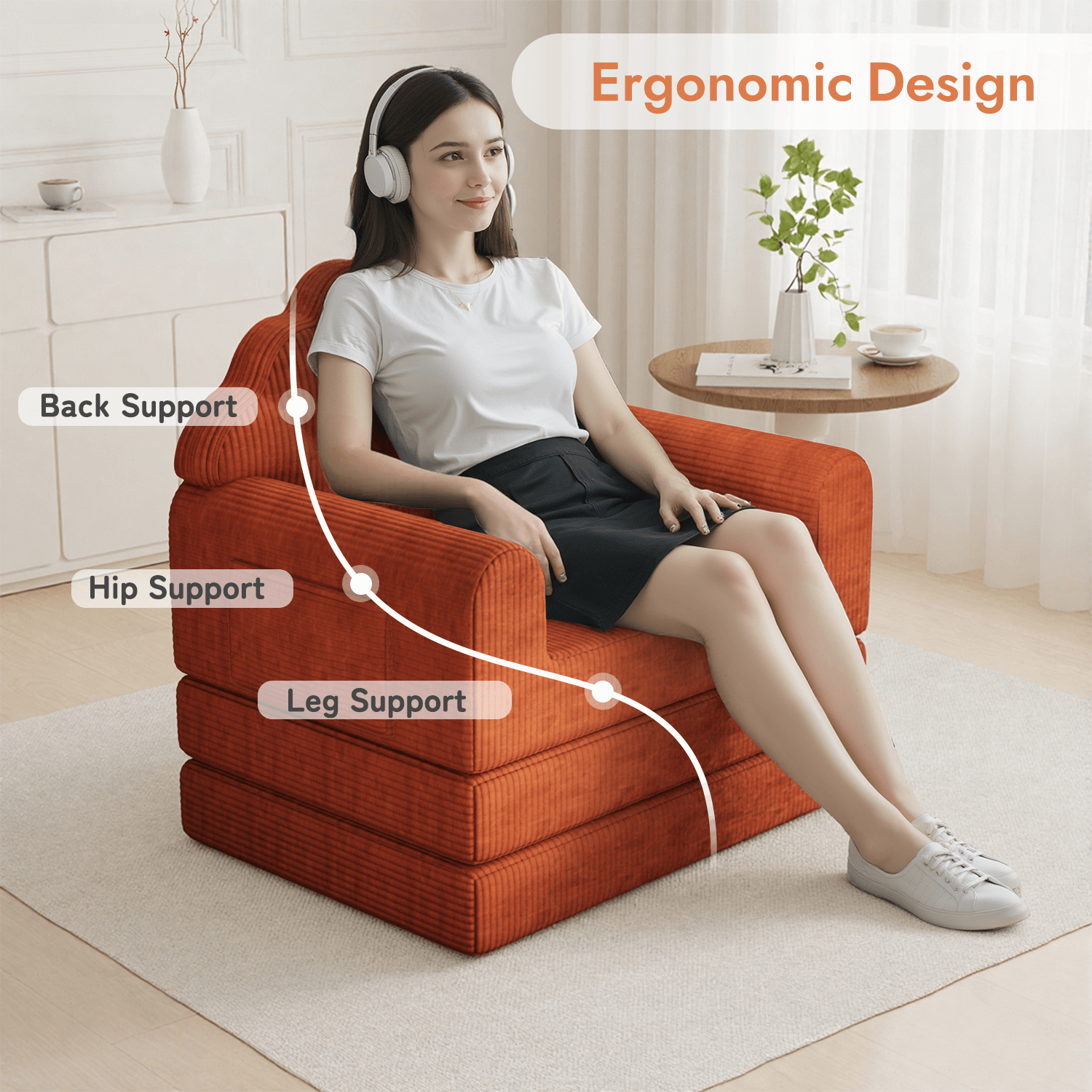 HOMREST 2-in-1 Folding Sofa Bed with Back Support, 75" D x 34" W Convertible Futon Sleeper Chair for Living Room Bedroom Small Spaces, Antique Brown