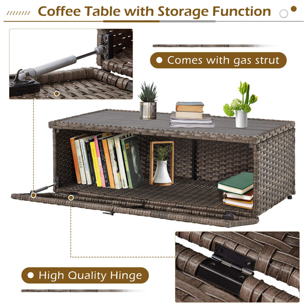 HOMREST 7 Pieces Aluminum Patio Furniture Set, PE Rattan Sectional Sofa Set with Storage Table, Modern Patio Conversation Sets w/ 2 Ottomans, Beige