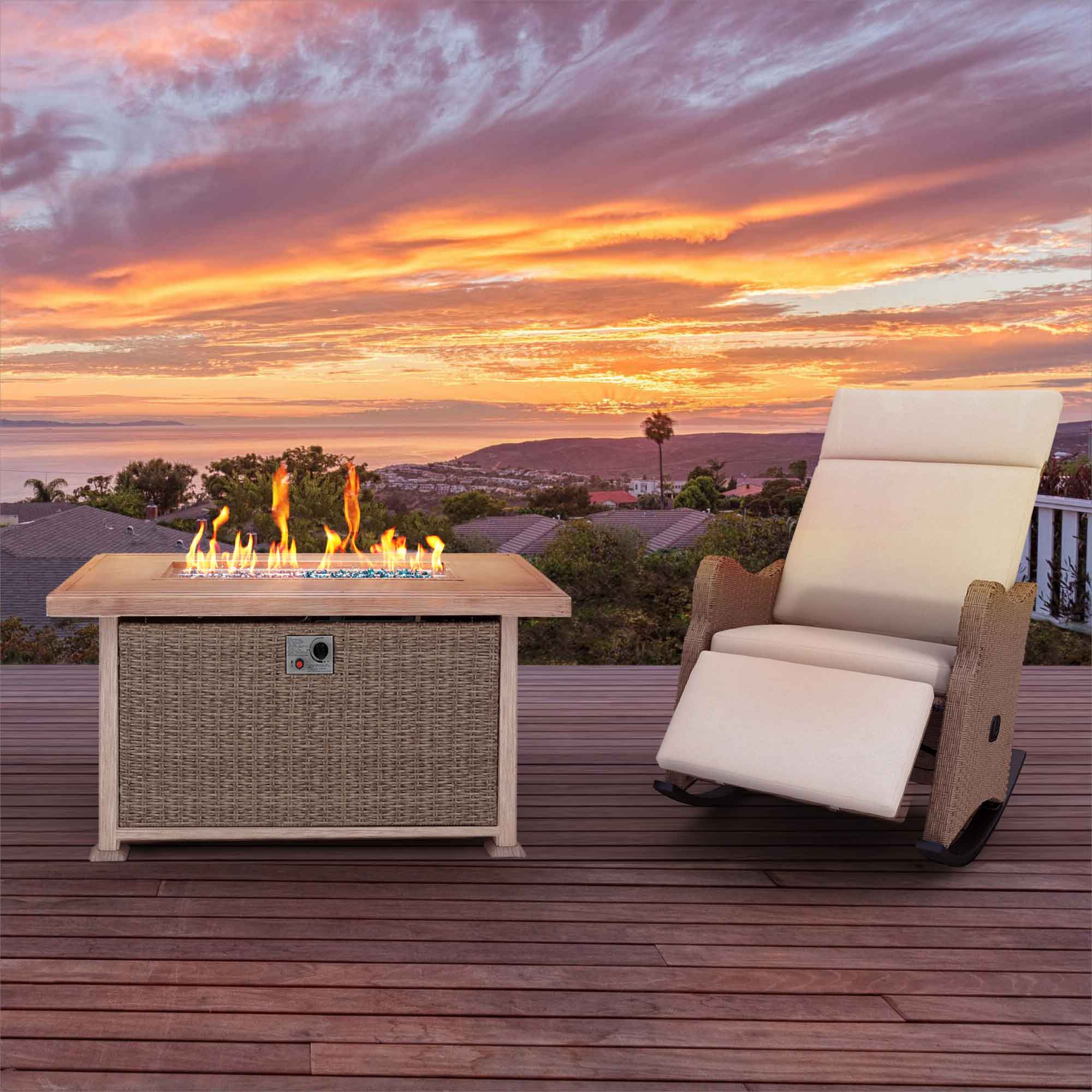 44 in Fire Pit Table 50,000 BTU Auto-Ignition Propane Fire Pit with 2 Hidden Side Hooks, CSA Certification Gray
