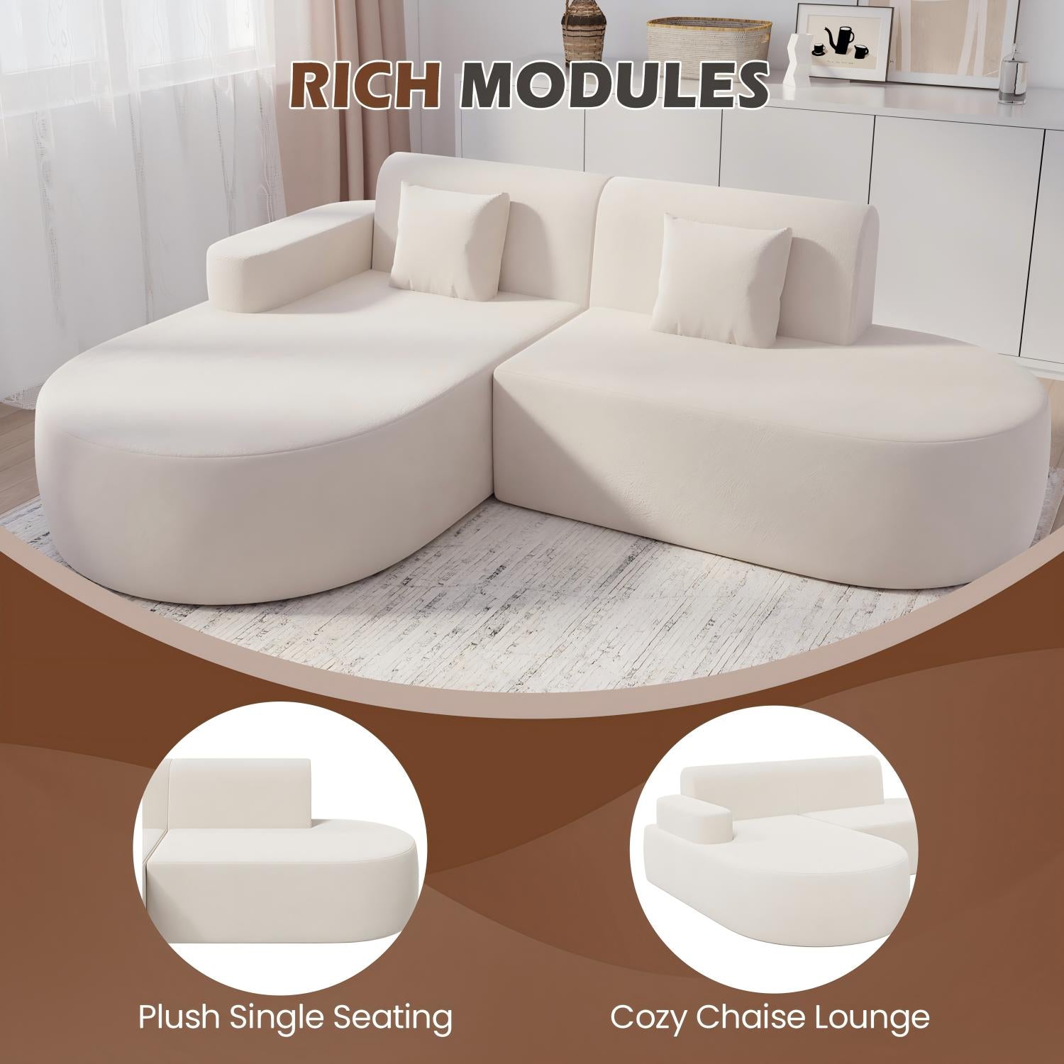 HOMREST Modern L-Shaped Corner Sofa, Chenille Upholstered Cloud Sectional Couch for Living Room and Bedroom, Beige