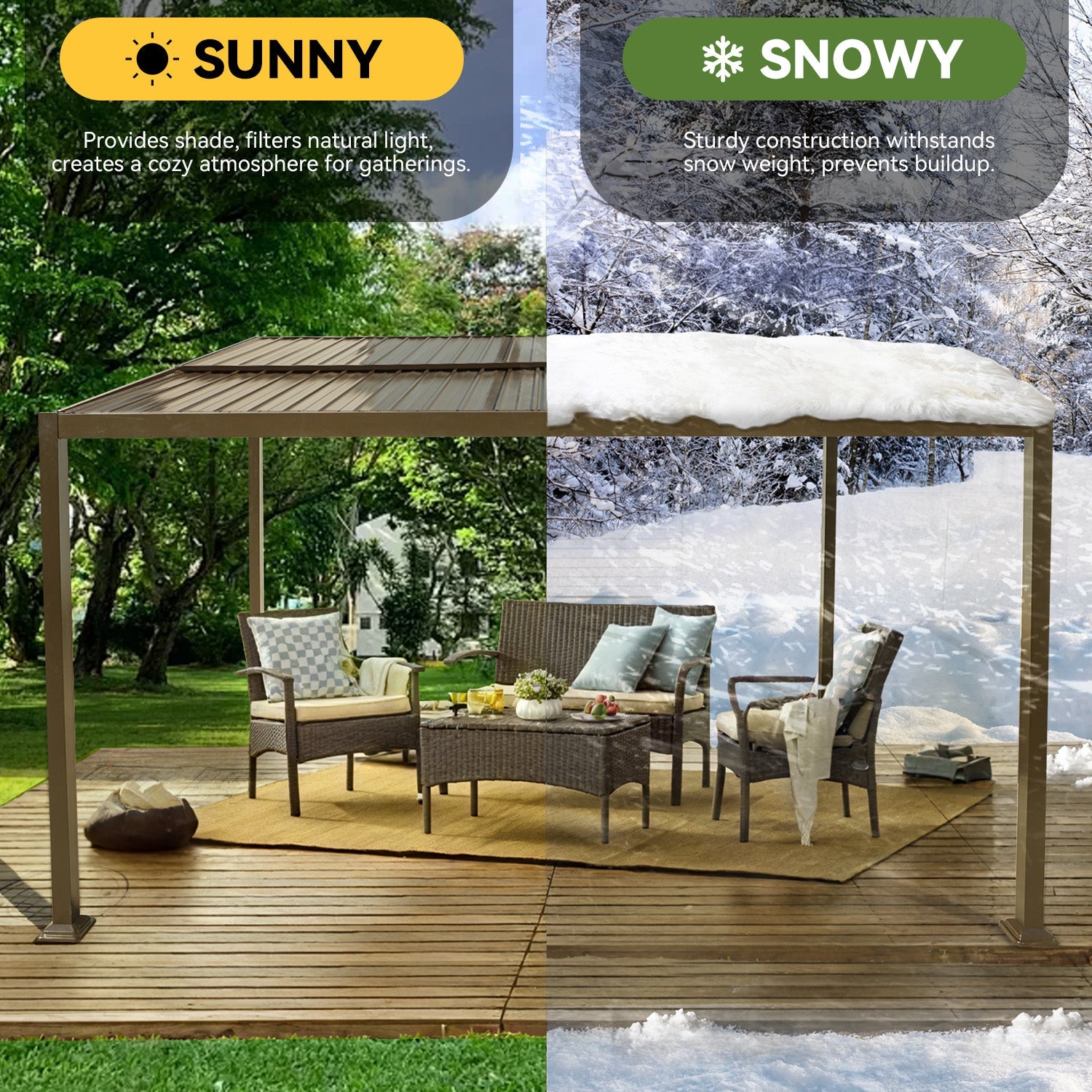 HOMREST 10' x 13' Lean to Gazebo, Patio Gazebo with Adjustable Galvanized Roof, Hardtop Wall Mounted Gazebo with Full Metal Frame, Outdoor Pergola for Deck, Porch, Garden, Backyard