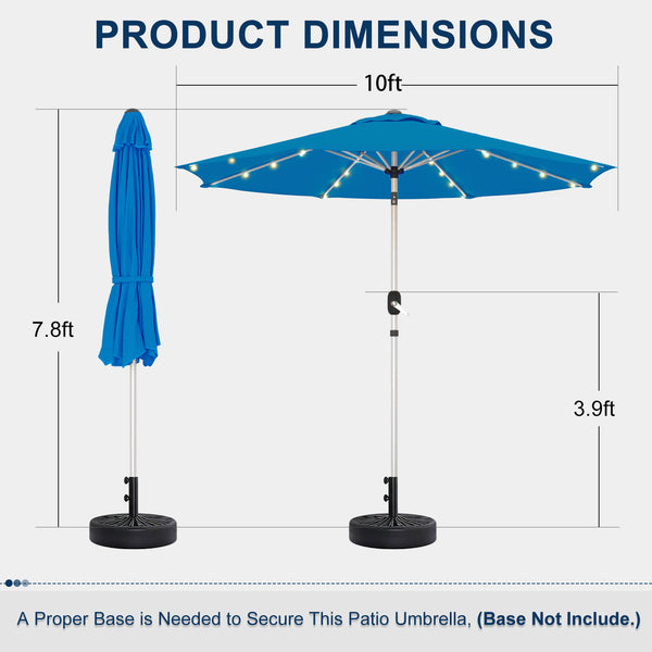 Homrest 10FT Solar Lighted Patio Umbrella, Fade-Resistant Outdoor Umbrella with Tilt, 8 Aluminum Ribs Royal Blue