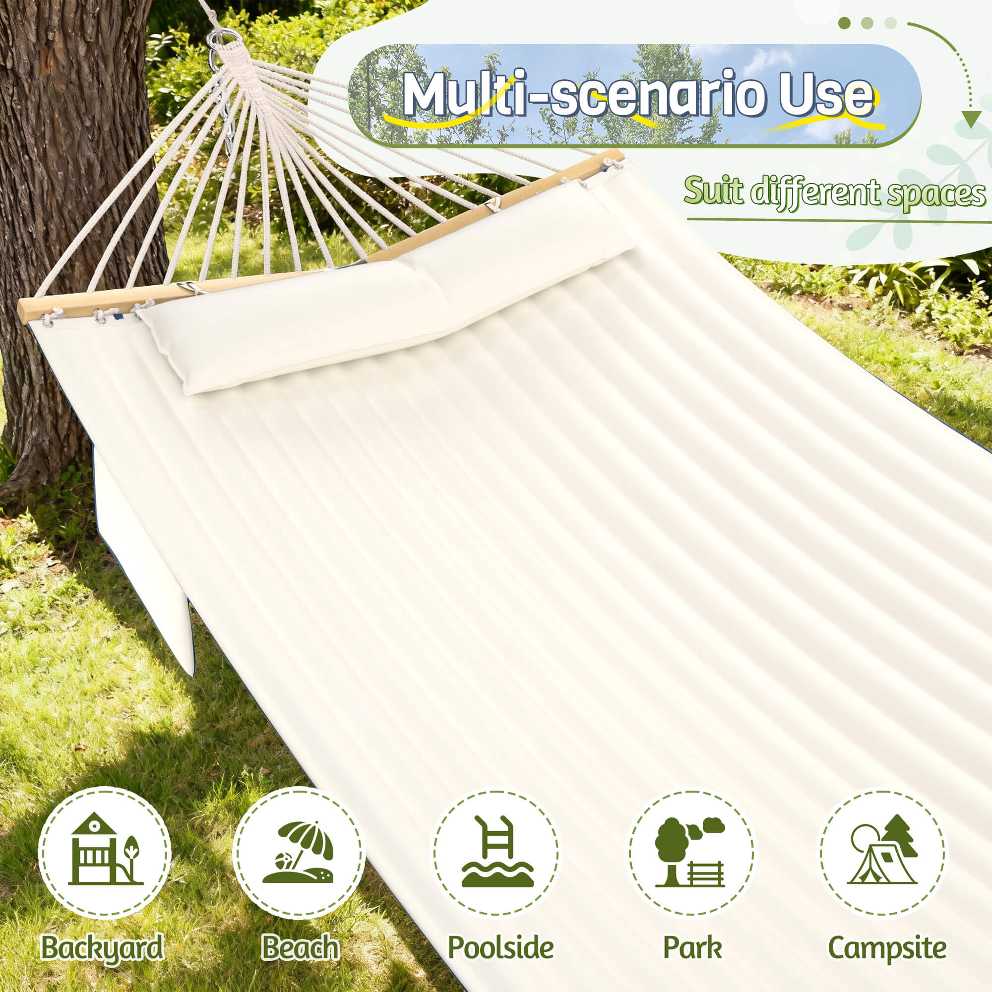HOMREST Modern Portable Hammock, Outdoor Rope Hammock for Backyard, Beach & Camping, Off-White