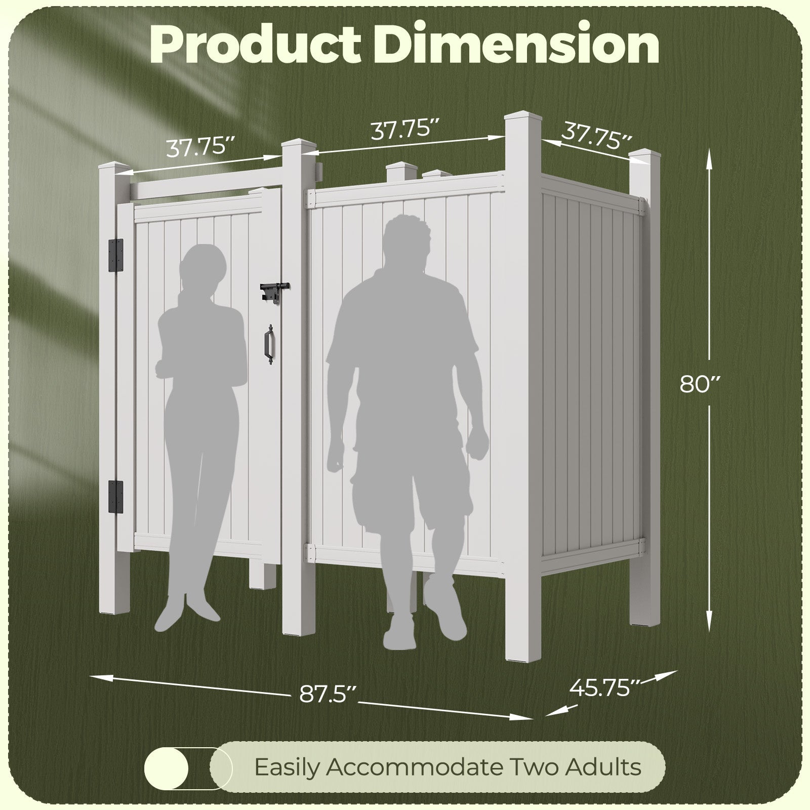 HOMREST 80"H x 80.75"W x 45.75"L White PVC Outdoor Shower Enclosure with Door, Weatherproof Privacy Stall for Pool & Beach, Durable Vinyl Construction(Flat-panel with changing room)