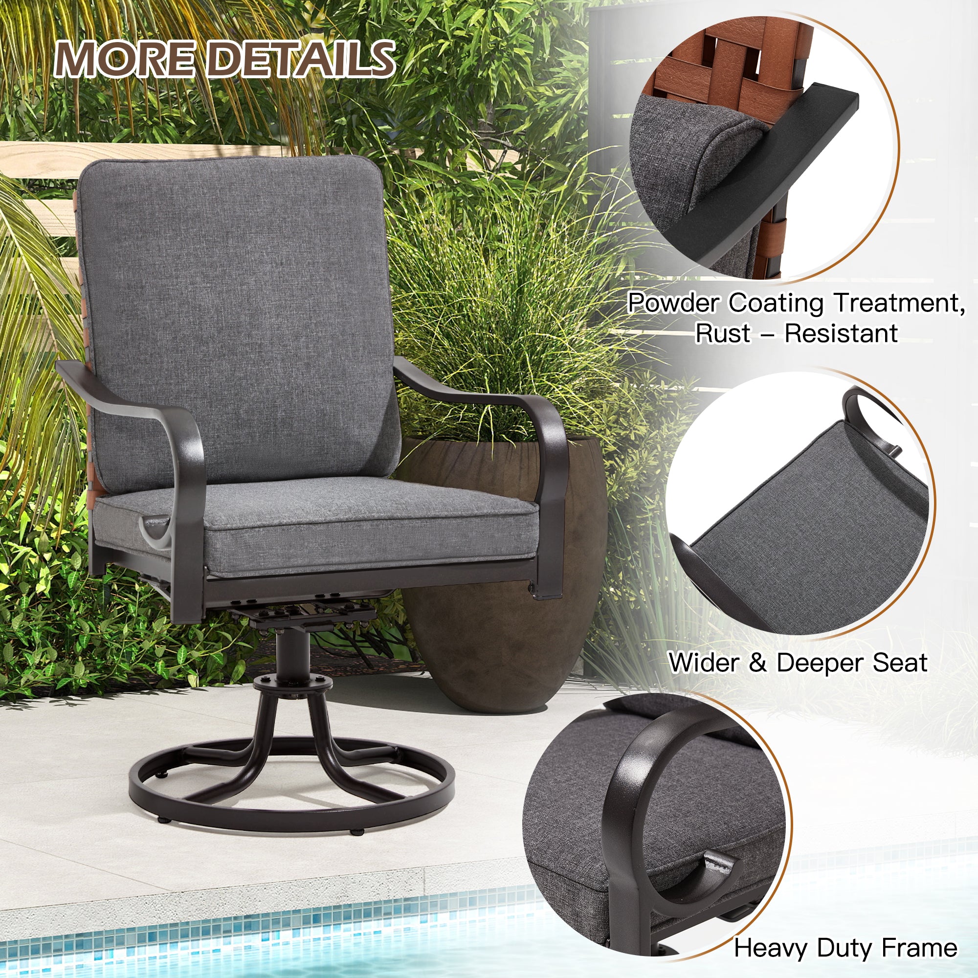 HOMREST Swivel Patio Chairs Set of 2, Heavy Duty Outdoor Dining Chairs, Gray