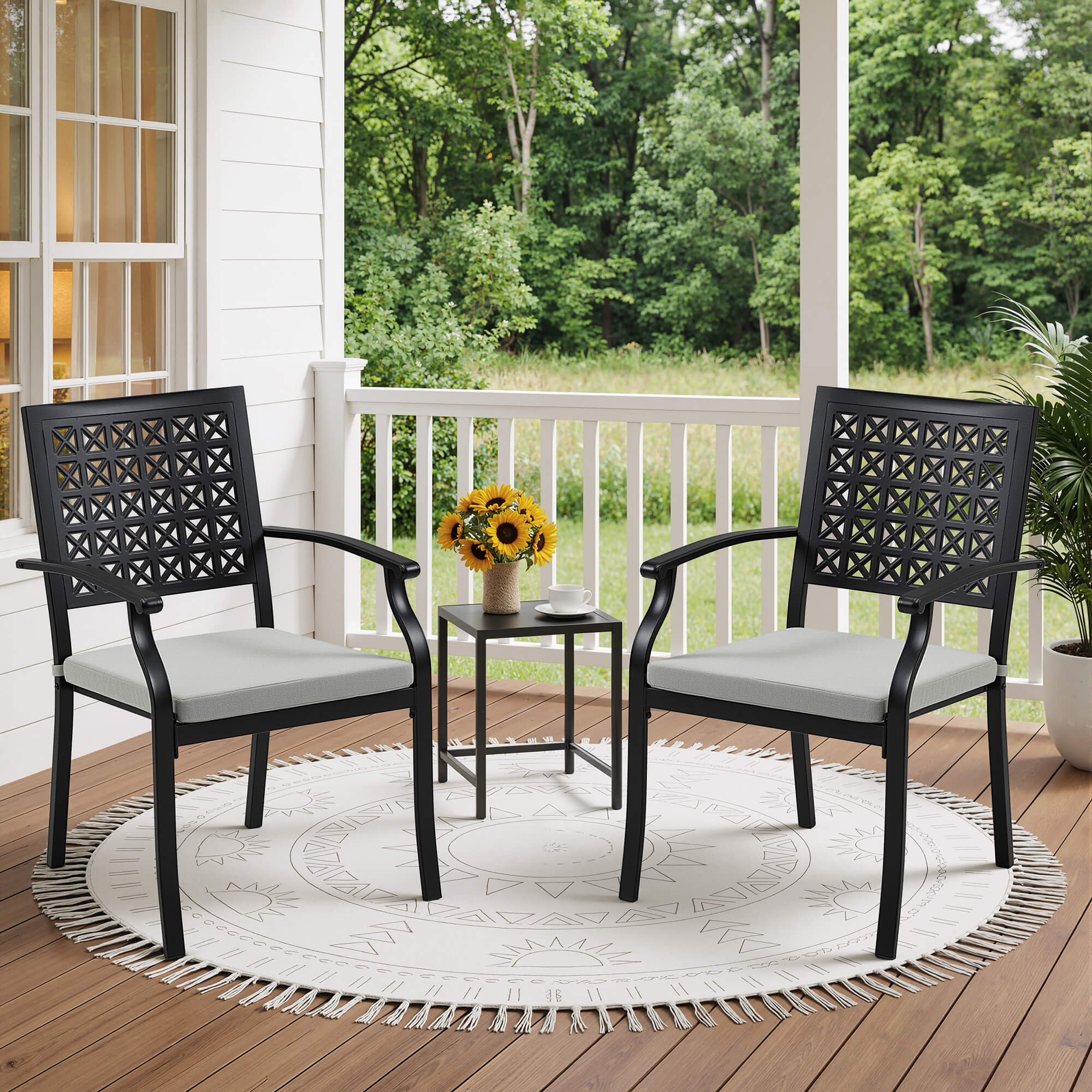 HOMREST Patio Dining Chairs Set of 2, Outdoor Metal Chairs with Armrests and Cushions, Patio Chair Set for Patio, Pool and Garden