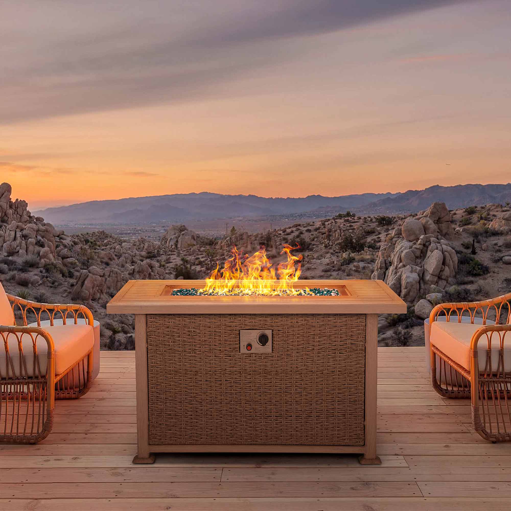 44 In Propane Fire Pit Table, Aluminum Hand-Painted Table Top, 50,000 BTU, Gray
